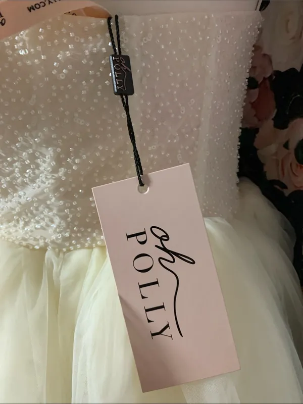 Oh Polly White Corset Ivory Beaded Tulle Spaghetti-Strap Dress - Image 12