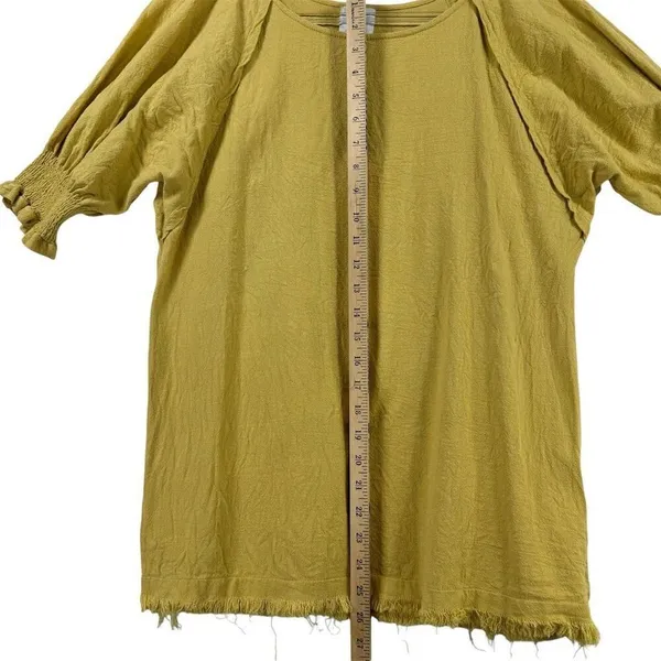 ShopTheMint Women M Yellow Boho Smocked Short Sleeve‎ Linen Blouse Fall Layering - Image 9