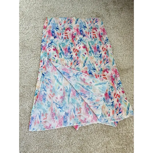 Romantic Watercolor Floral Pleated Maxi Dress Set With Slip Fits Like S new - Image 5