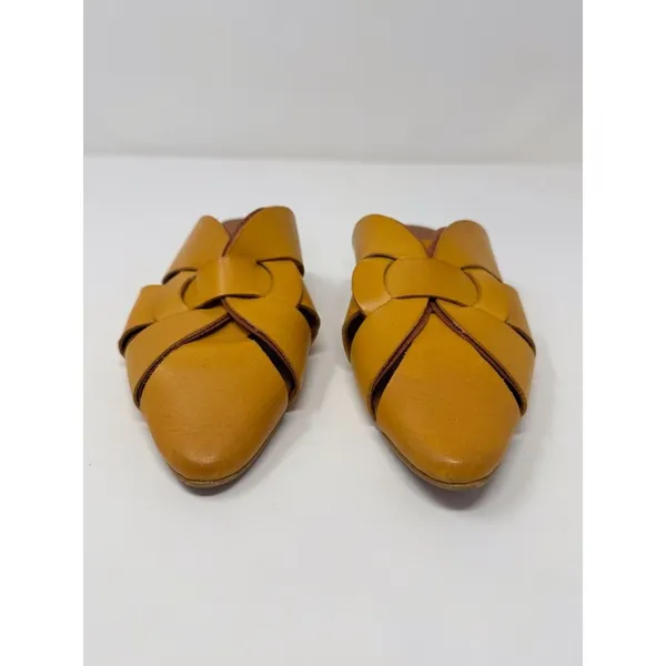 Pilcro Sandals Yellow Twisted Leather Slides Flat Pointed Toe Slip On 38 US 7.5 - Image 3
