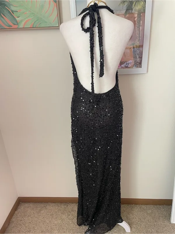 Babyboo Lorena Sequin Cowl Halter Lined Maxi Dress Black Large - Image 12