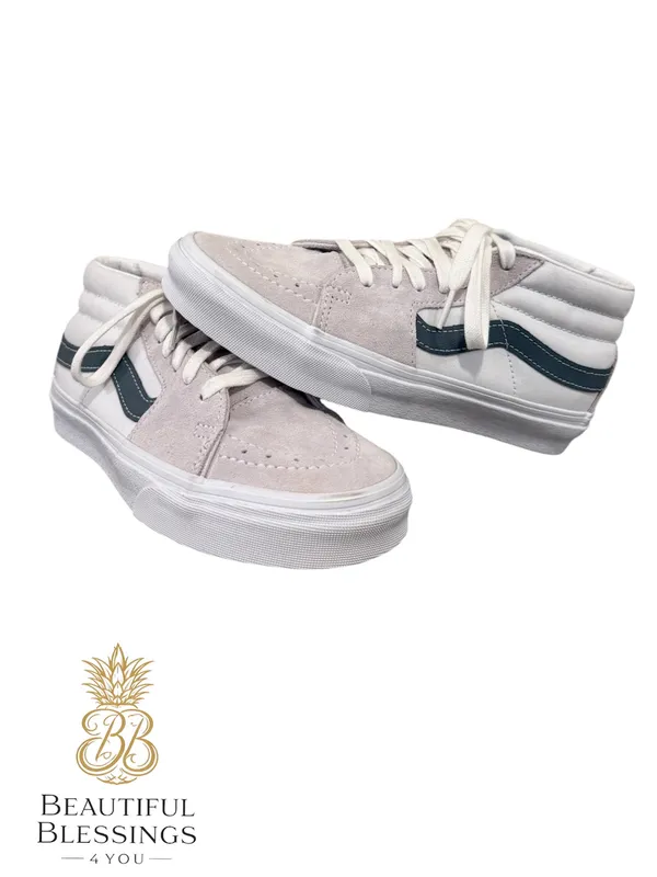 Vans Sk8 Off White Suede White Dark Green Striped Sneakers Women’s 8 Casual - Image 2