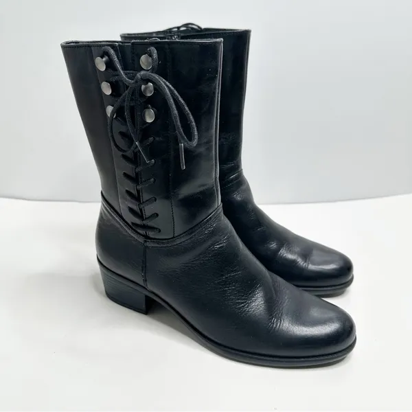 Bussola Black Leather Mid Calf Boots Size 39 - Image 2