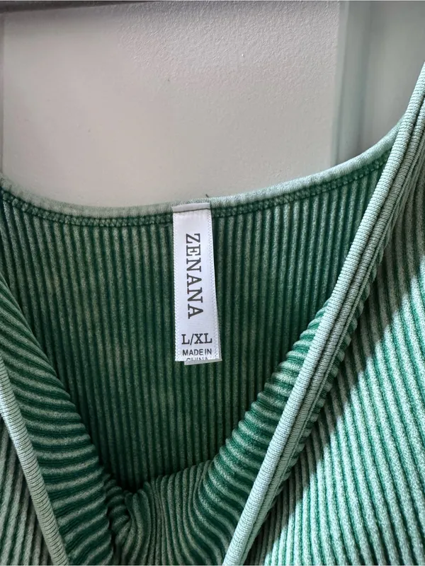 Zenana NWOT Green Washed Ribbed Seamless Tank Romper Removable Padded Cups - Image 4