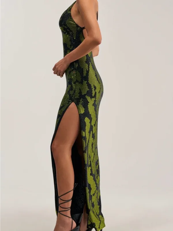 AKIRA Snakeskin Print sparkle gem luxury evening gown skit dress Medium - Image 5