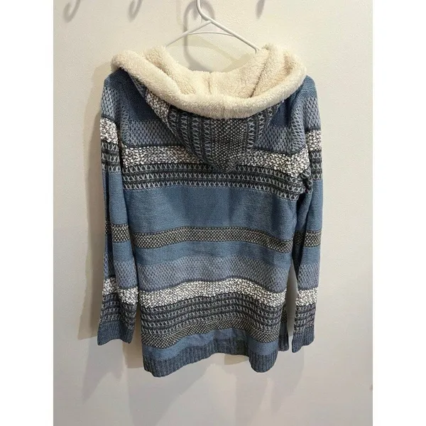 Lety Me Zola NWT Medium Blue Hood Teddy Plush Sherpa Trim Faux Fur Cardigan Fall - Image 6