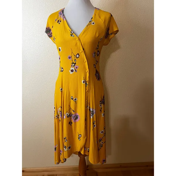 Free People FP Yellow Lost in You Floral Midi Dress XS - Image 2