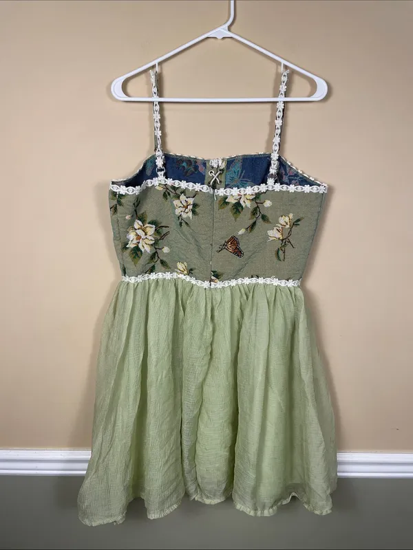 Cider Women’s Faeriecore Butterfly Floral Embroidered Lace-Up Tank Mini Dress - Image 4