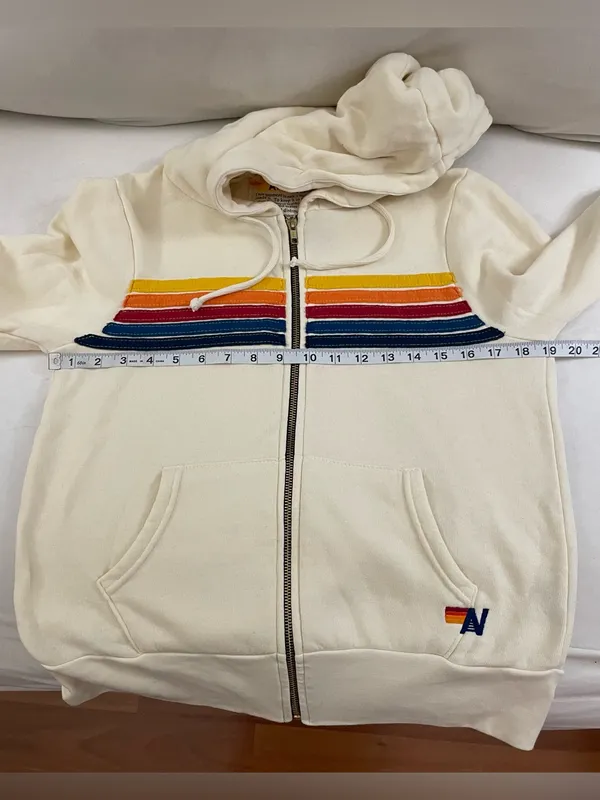 Aviator Nation 5 Stripe Vintage Cream Rainbow-Stripe Zip Hoodie & Jogger Set XS - Image 16