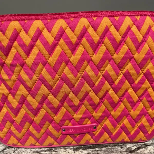 Vera Bradley Pink and Orange Cosmetic Bag with Quilted Design - Image 2