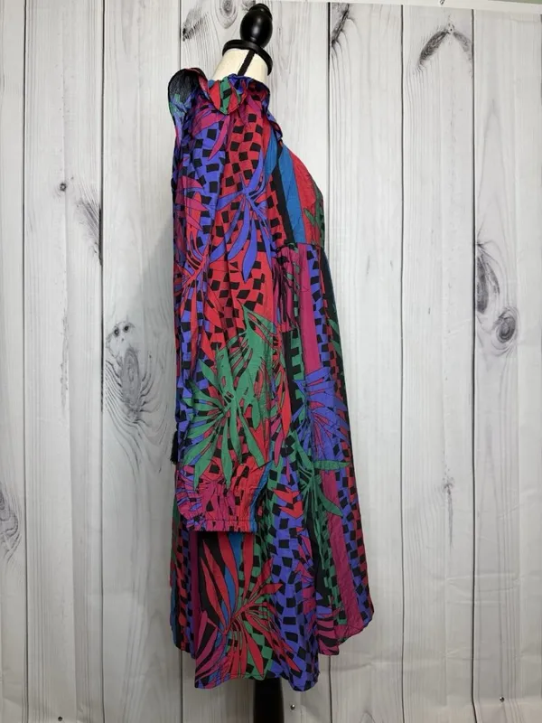 Oddi Zoe Floral Tropical Leaves Dress Size L Smocked Back Long Sleeve NWT - Image 4