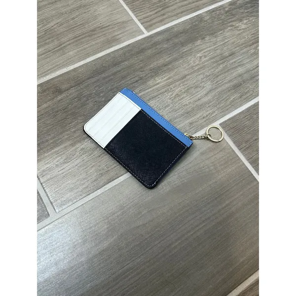 Kate Spade New York Blue Colorblock Saffiano Leather Card Holder Keychain Zipper - Image 3