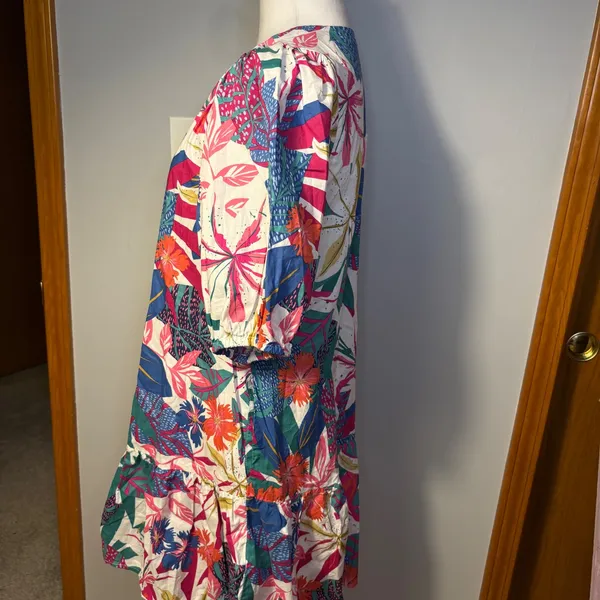 SUNDRY Tropical Floral Print Short Sleeve Ruffle‎ Hem cotton Dress Size S - Image 3