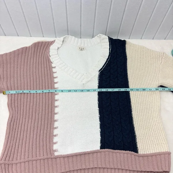 POL V-Neck Color Block Chunky Knitted Sweater Women’s‎ Size M - Image 10