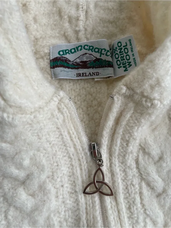 Aran Crafts Ireland 100% Wool Zip Up Chunk Knit, Size M - Image 2