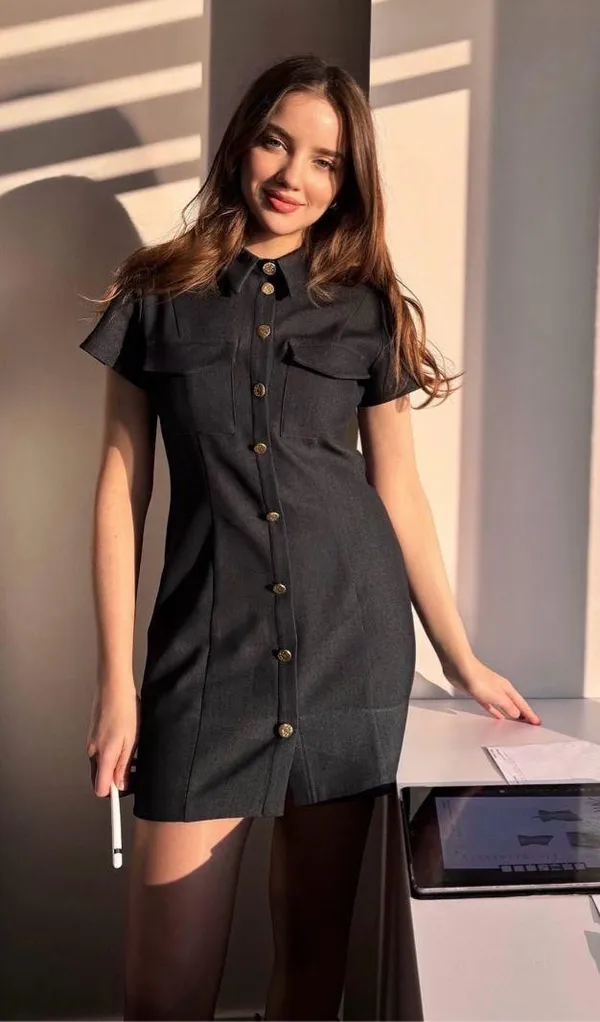 Zara dress Elegant Black Button-Down collared business office casual Dress - Image 6