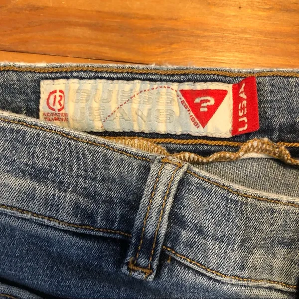 Guess Vintage Button Boot Cut Patch Front Pocket Jeans 29 Fit like a 6 - Image 4