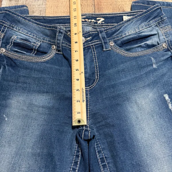Seven7 Women's Medium Wash Denim Slim Straight Jeans Sz 10 Slight Distress - Image 5