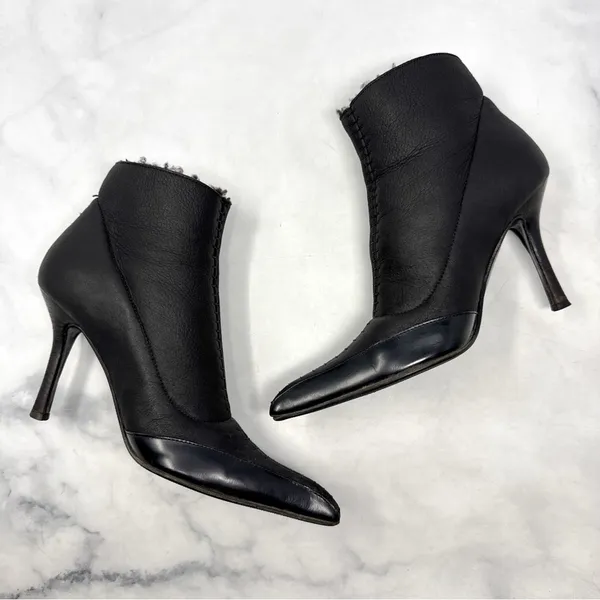 Giuseppe Zanotti Vicini Vintage Y2K Shearling Zip Pointed Ankle Booties Black 36 - Image 6