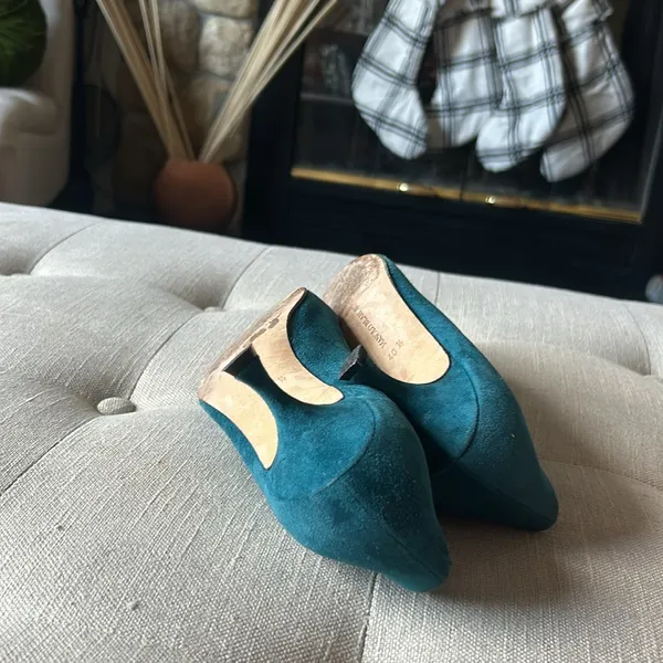 Manolo Blahnik BB 105 Pump US Teal Suede Point Toe Stiletto Heel - Image 7