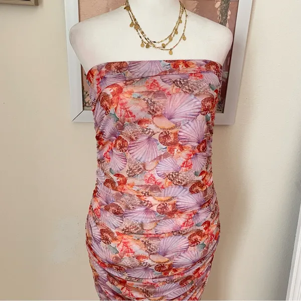 Resa Kristina Mesh Midi Dress In Coral Seashell Size Medium - Image 5