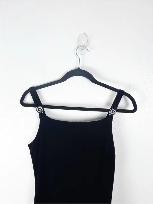 JESSICA MCCLINTOCK GUNNE SAX Black Velvet Back Zipper Jeweled Straps Dress 9/10 - Image 6