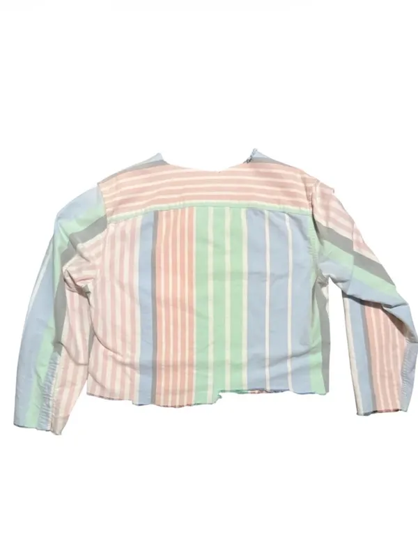Abercrombie & Fitch Pastel Stripe Raw Hem Cropped Button Front Top Small - Image 4