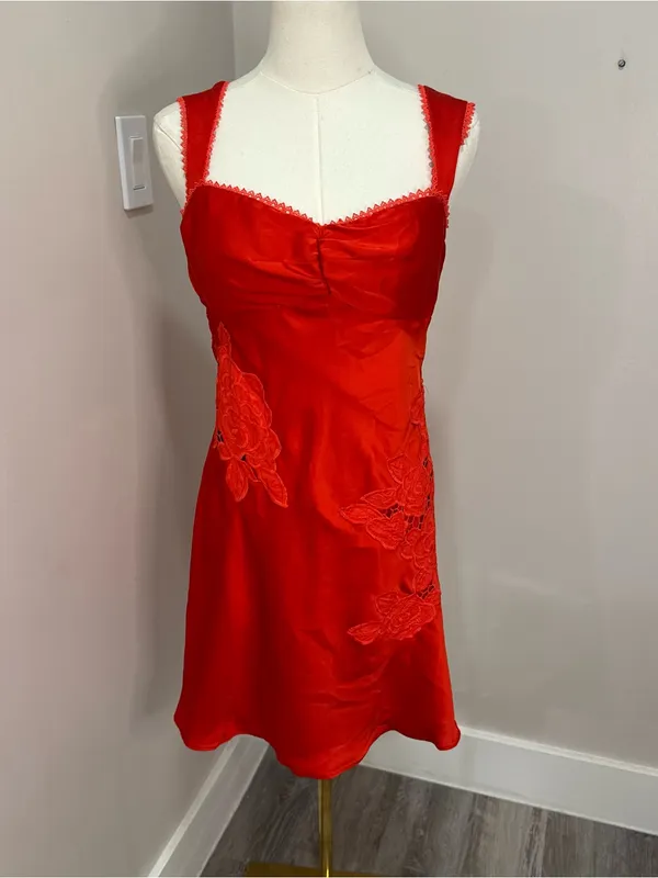 Red Hello Molly EXOTIC FLAIR SATIN MINI‎ DRESS RED Large Size 8 - Image 4
