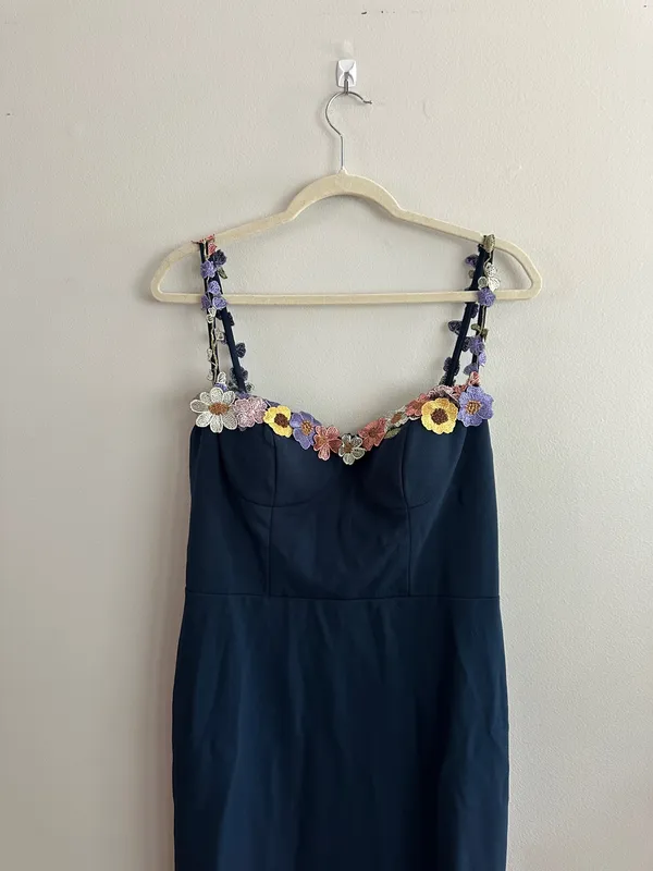 Azazie JALISE NAVY AND MULTI FLORAL NECKLINE MAXI DRESS - Image 9