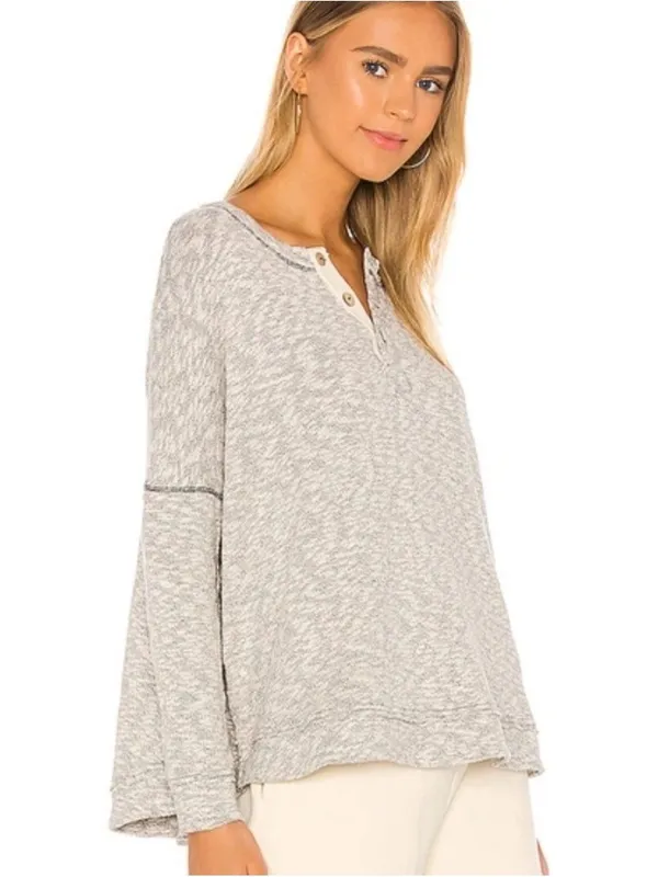 Free People Beach Women's Gray Endless Summer Sleep To Dream Shirt Casual Comfy - Image 5