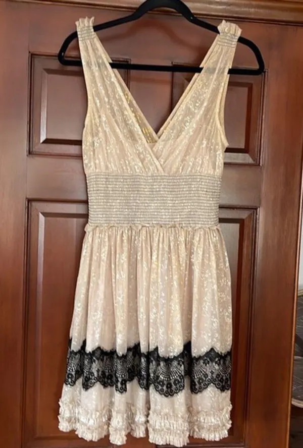 Vintage Dee People gold shimmer tulle and lace mini dress - Image 2