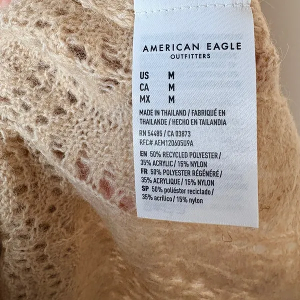 American Eagle Lace Knit Sweater Tan Long Sleeve Boat Neck‎ Women's M NWT - Image 4