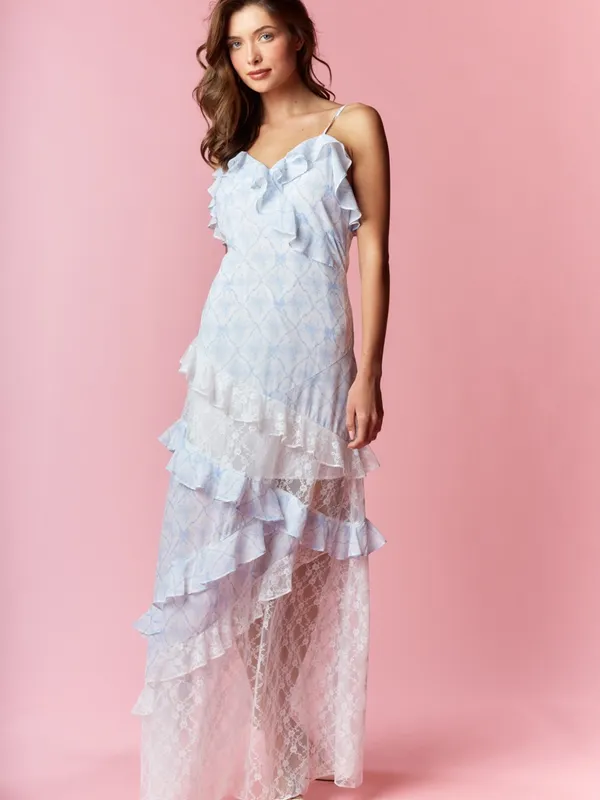 Coquette Printed Lace Mixed Ruffle Maxi Dress Small - Image 4