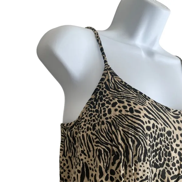 Vero Moda Women Safari‎ Animal Print Singlet Dress XS Tan Tiered Boho Summer - Image 5