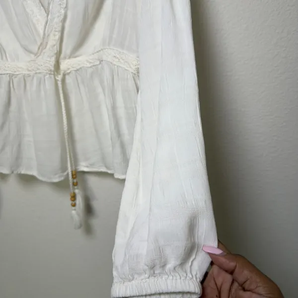 Idyllwind‎ Women Babydoll Top Medium Top Ivory Lace Trim Crochet Boho Gauze - Image 8