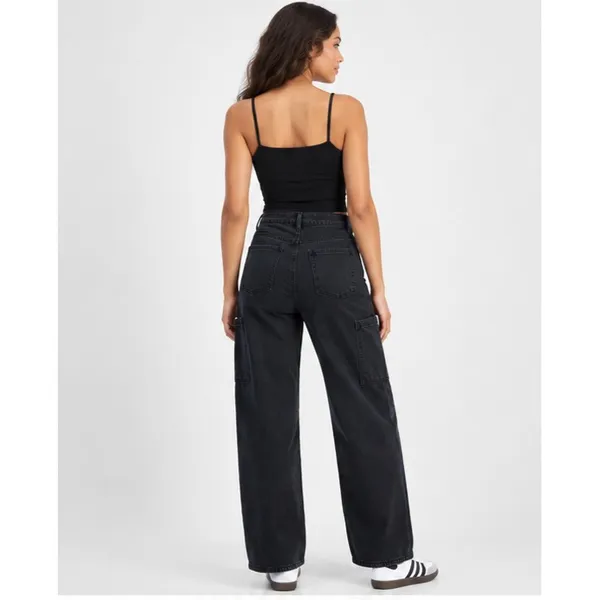Tinseltown Juniors Baggy Cargo Jeans Size 0 Washed Black High Rise Wide Leg Zip - Image 4