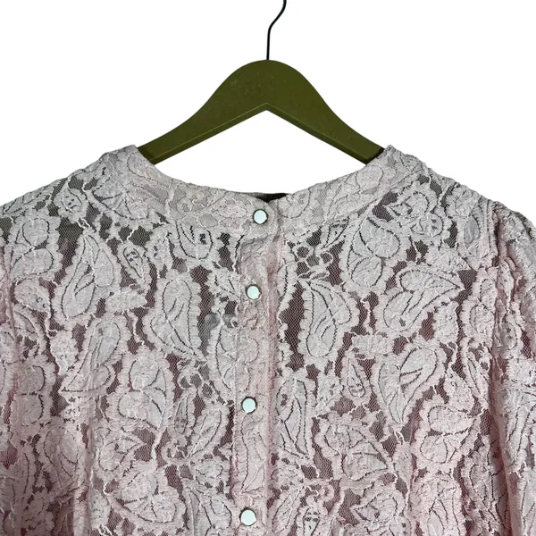 NWT PrettyGarden Floral Lace Button Front Blouse Pink Romantic Ruffle Size L - Image 2
