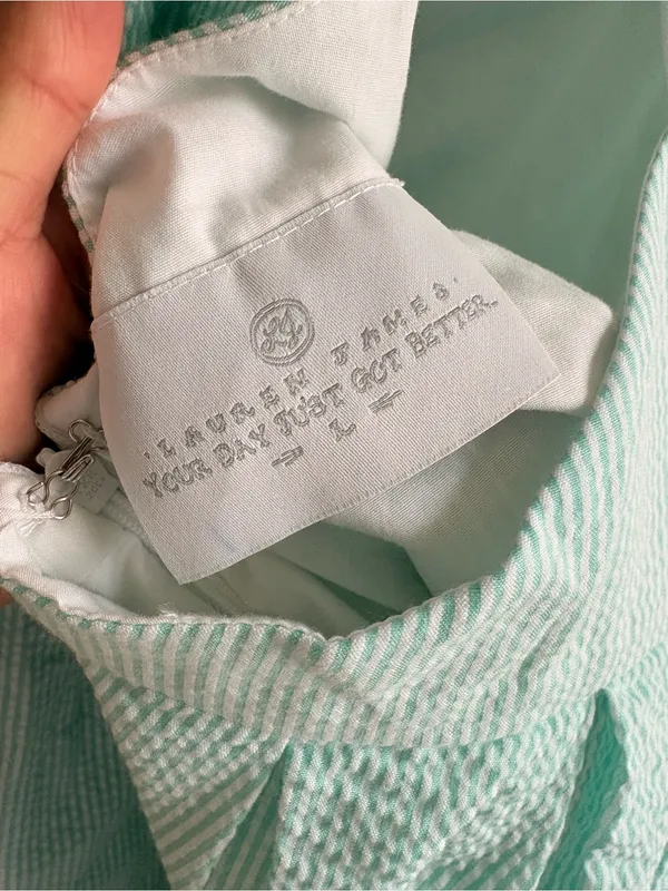 Lauren James Livingston Seersucker Green Stripe Dress Size Large NWT - Image 6