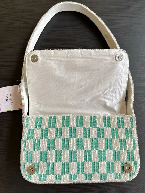 Handcrafted Lobster Crawfish Beaded shoulder Bag Checked stripped Sparkly NWT - Image 6