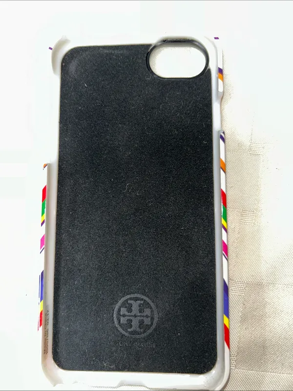 Tory Burch White Chevron Stripe iPhone Case with Multicolor Accents - Image 4
