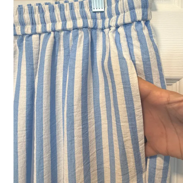 PrettyGarden Wide Leg Striped Drawstring Pants Elastic Waist Blue White Size XXL - Image 7