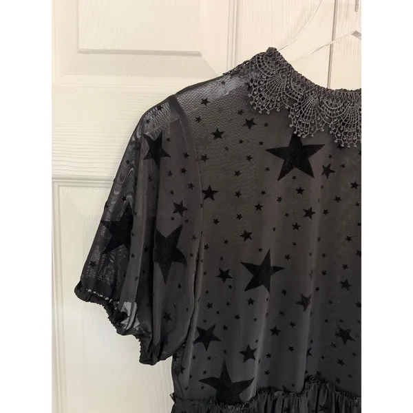 Disturbia Orion Black Mesh Star Print Overlay Dress Lace Collar Goth Celestial - Image 4