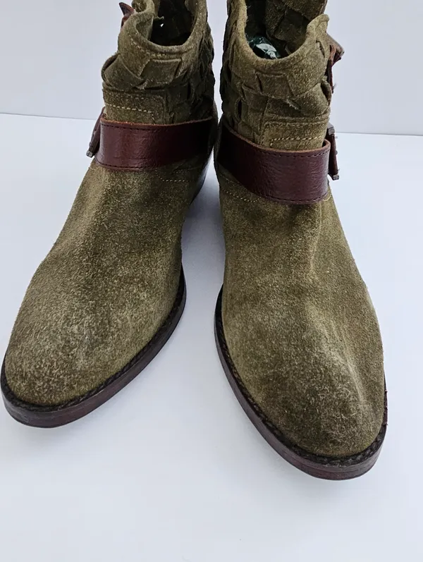 Adam Tucker by Me Too Woven Suede Buckle Booties​These olive green ankle boots - Image 4