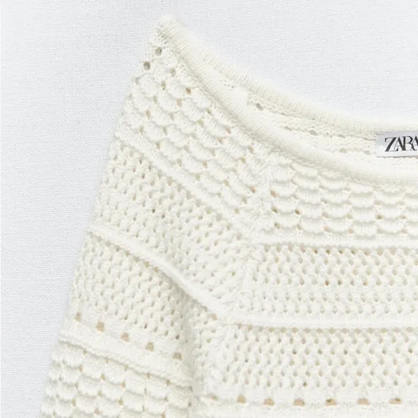 NWOT Zara White Knit Long Sleeve Knee-Length Square-Neck Dress 3433/003/250 - Image 7