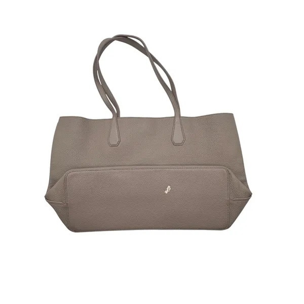 Tory Burch Perry Tote Taupe Pebbled Leather Shoulder Bag Classic Preppy Neutral - Image 6