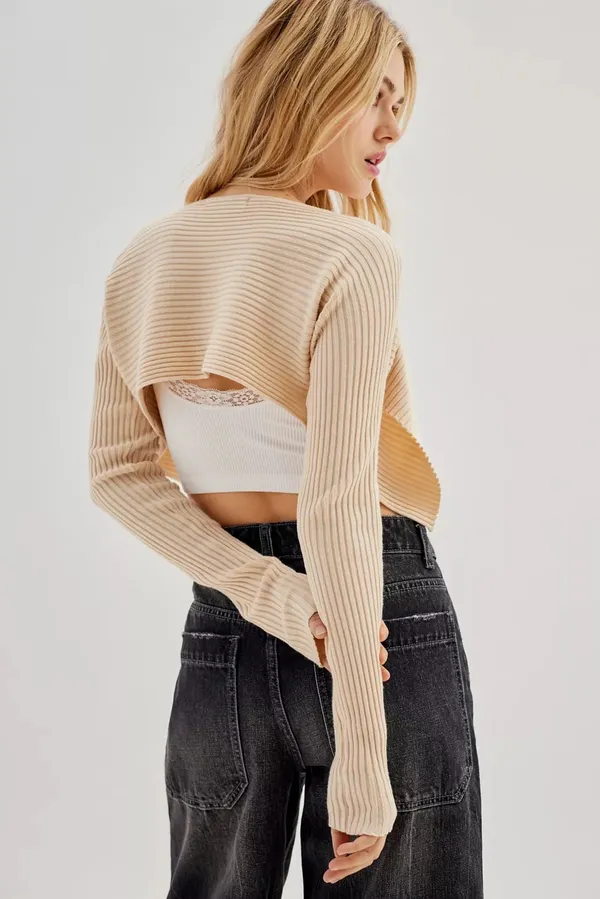 NWT Urban Outfitters Karla Ribbed Shrug Cardigan Bolero Cropped Ivory Beige Cozy S - Image 2