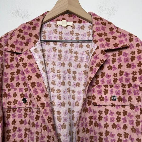 Entro Women Bloom Corduroy Button Up Shacket Top Small Pink Floral Western Boho - Image 4