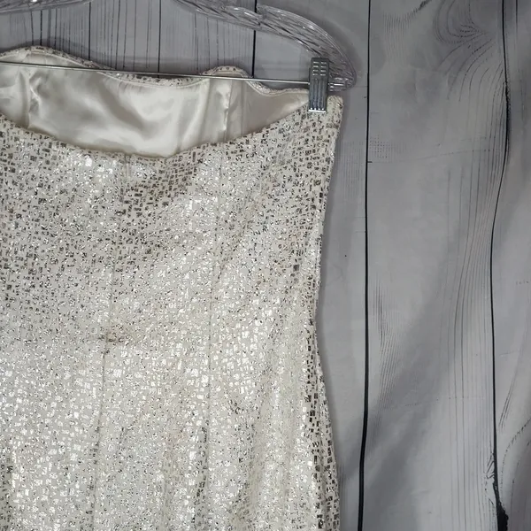Vintage Jessica McClintock White and Silver Strapless Mini Cocktail Party Dress - Image 8