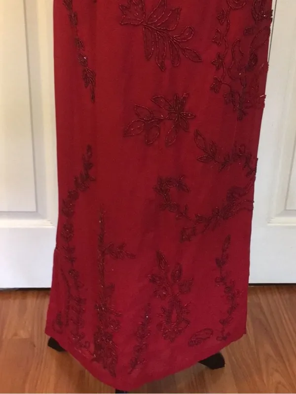 Vintage Blushe Impressions Red Beaded Maxi Gown Open Back Crossover Dress Size 6 - Image 4