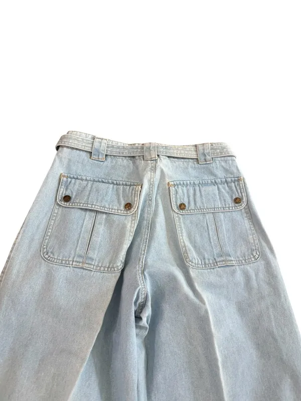 Lizwear Light Wash Pleated Belted Wide Leg Jeans Barrel Trouser Size 10 Women's - Image 9